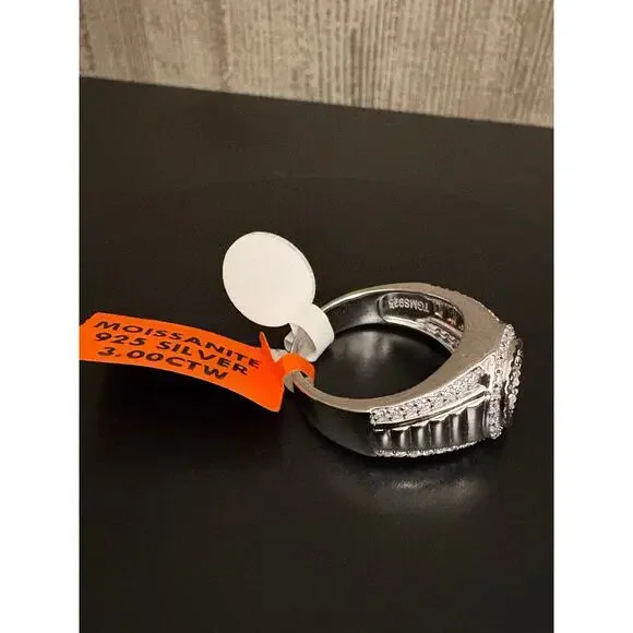 Sz. 11 - Mens 3ct. Moissanite 925 Stamped Silver Ring - Picture 3 of 5